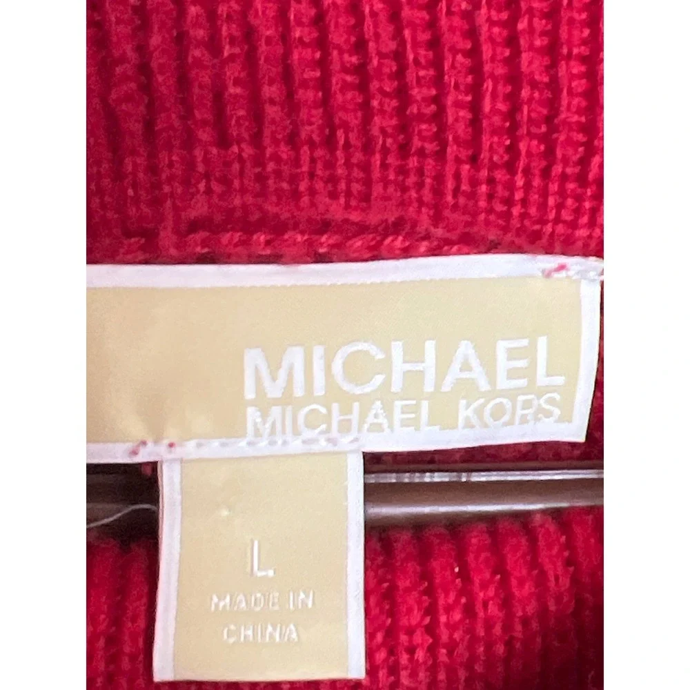 Michael Kors Red Cowl Neck Waffle Knit Sweater Women's L Valentines Day Designer